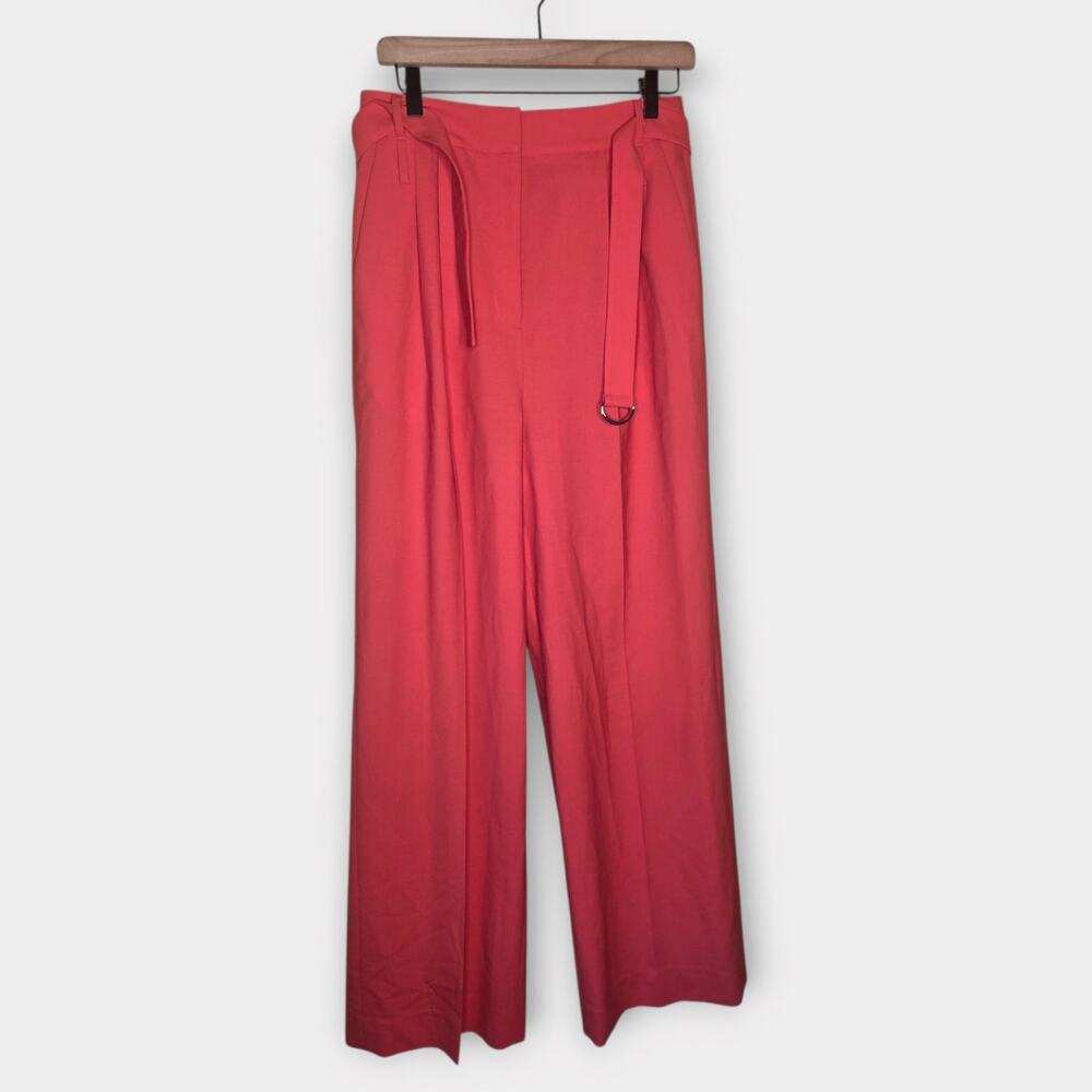 Tibi Stella Wool Blend Wide Leg Pant Trouser Coral Mid-Rise Women's Sz 4